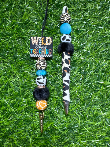 Wild About Teaching Lanyard & Beaded Pen Set OR Lanyard