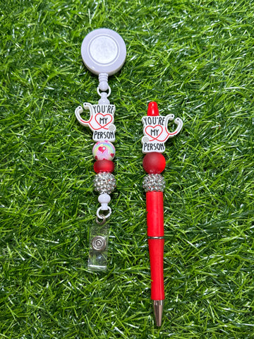 You're My Person Stethoscope Badge Reel & Beaded Pen Set