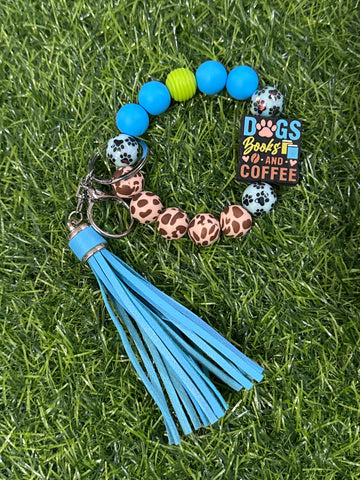 Dogs, Books, & Coffee Keychain Wristlet with Tassel
