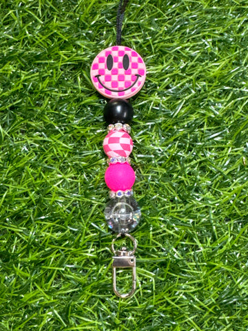 Pink Check Smiley Lanyard