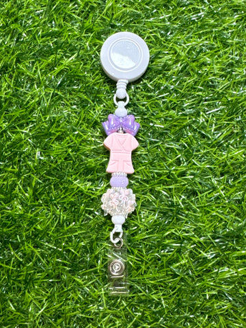 Pink Scrub Bow Badge Reel