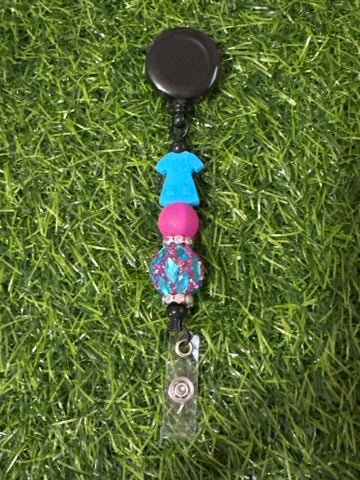 Teal Blue Scrub Top Badge Reel