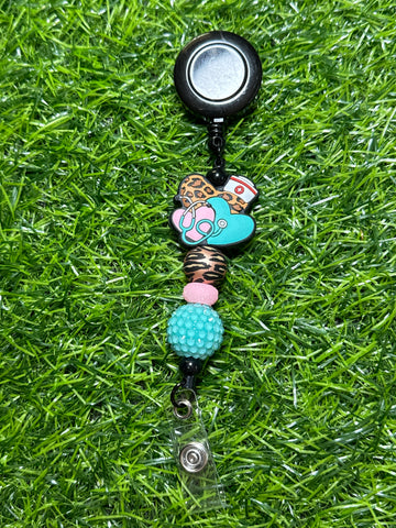 Stethoscope Leopard Heart Badge Reel