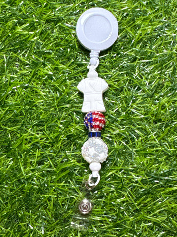 USA White Scrub Top Badge Reel