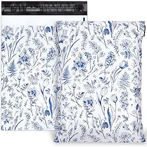 10x13 Blue Ginger Floral Designer Poly Mailers, Shipping Envelopes, Mailing Envelopes, 20 each