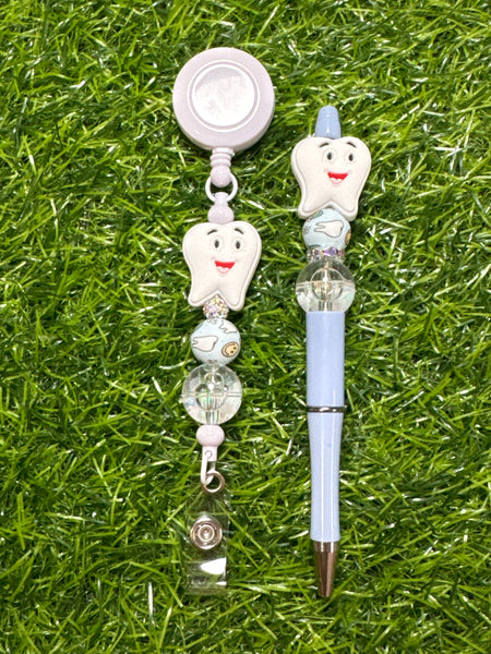 Dental Tooth Badge Reel OR Beaded Pen
