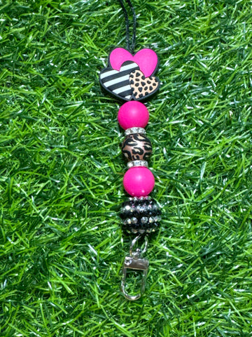Leopard & Stripe Hearts Lanyard