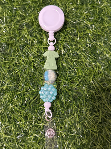 Olive Green Scrub Top Badge Reel