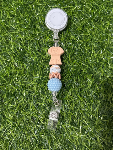 Tan Scrub Top Badge Reel