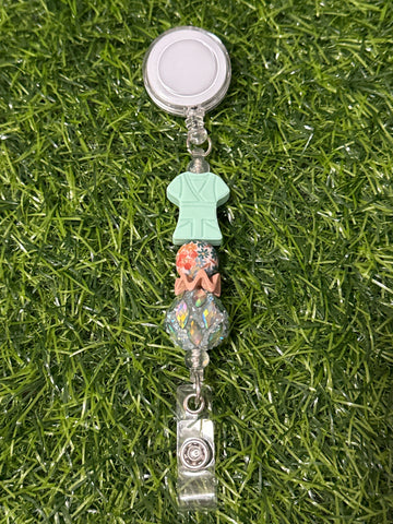 Mint Green Scrub Top Badge Reel