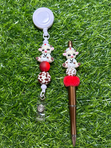 Nurse Cow Badge Reel OR Pen