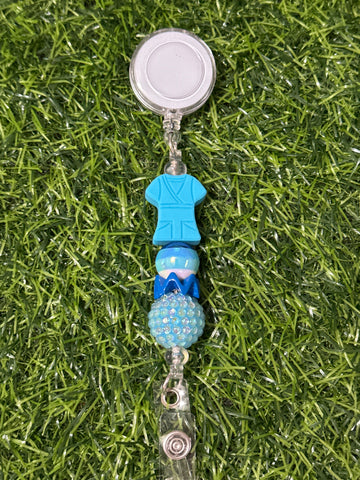 Teal Blue Scrub Top Badge Reel