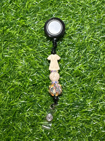 Tan Scrub Top Badge Reel