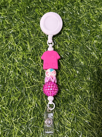 Hot Pink Scrub Top Badge Reel
