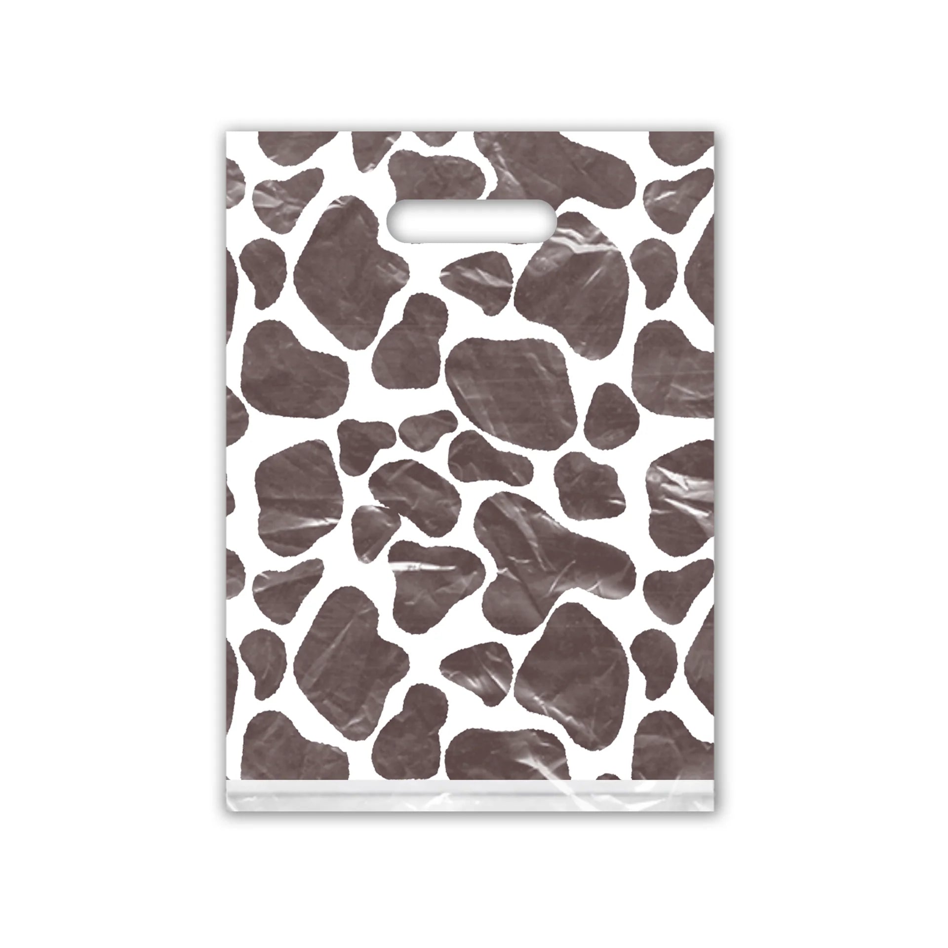 Dark Brown Cow Print Merchandise Bags, 9x12, 20 per pack