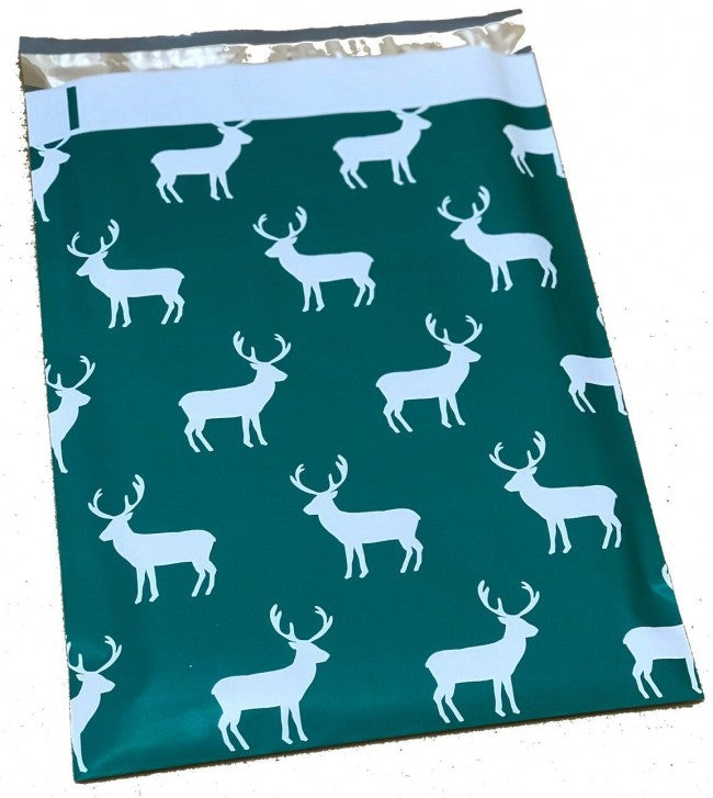 SALE 10x13 Green and White Deer Antler Designer Poly Mailers, Shipping Envelopes, Mailing Envelopes, 100 each