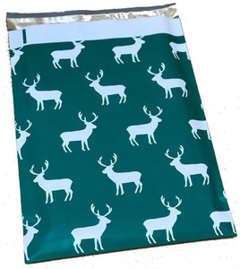 SALE 10x13 Green and White Deer Antler Designer Poly Mailers, Shipping Envelopes, Mailing Envelopes, 100 each
