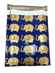 10x13 Navy Blue and Gold Elephants Designer Poly Mailers, Shipping Envelopes, Mailing Envelopes, 20 each