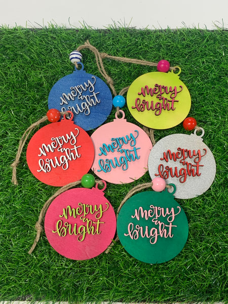 Merry & Bright Assorted Colors 3.25" Wooden Ornament