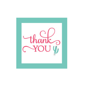 Pink and Teal Cactus Thank You 2x2 Square Stickers, 25 stickers per pack