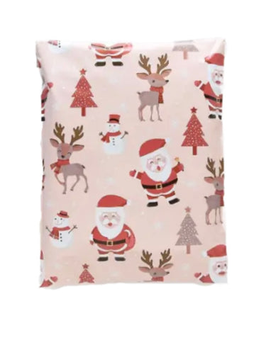10x13 Light Pink, Red and White Santa and the Gang Poly Mailers, 20 per pack