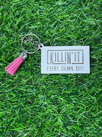 Killin' it Every Damn Day White Wooden Keychains