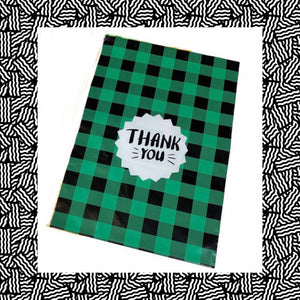 10x13 Green, White, and Black Thank You Plaid Poly Mailers, 20 per pack