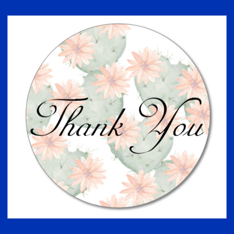 Cactus Flower Thank You 2.5" Round Stickers, 20 stickers per pack