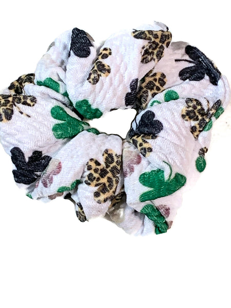 Leopard, Green, and Holographic St Patrick's Day Clover Thank You Liverpool Fabric Scrunchie Filler Pack, 1 per pack