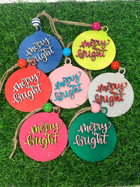 Merry & Bright Assorted Colors 3.25" Wooden Ornament