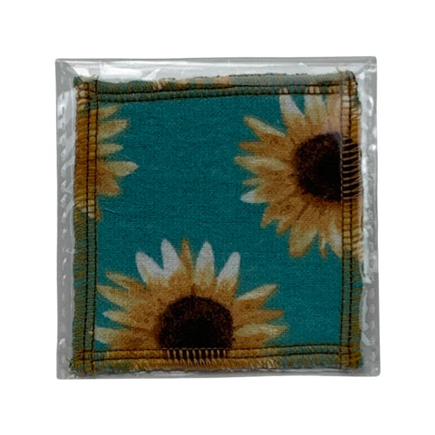 Teal Sunflowers Face Cleansing 3x3 Square Cloths Filler Package, 1 per pack, Now available with Logo Sticker Option!