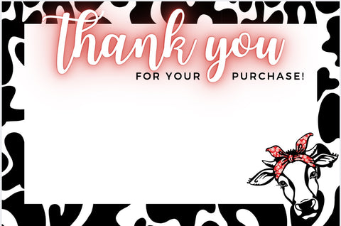 Red, Black, & White Cow Print Thank You for your Purchase 4"x3" Thank You Cards, 20 per pack
