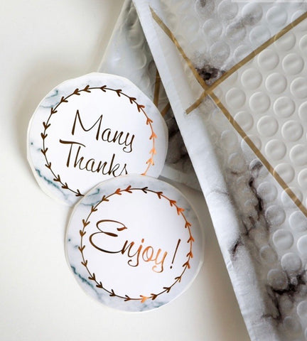 Marble Many Thanks and Enjoy! 2.5" Round Stickers Mix, 20 stickers per pack