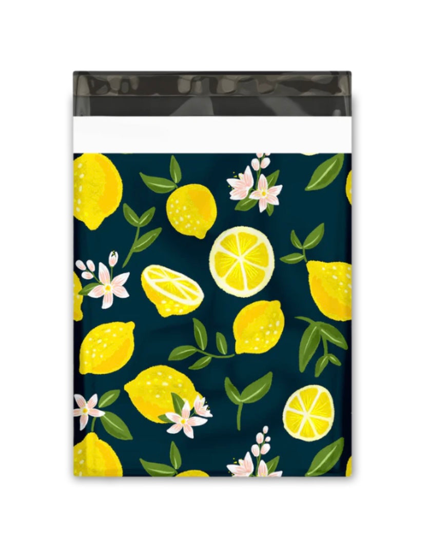 Navy Blue and Yellow Lemons Designer Poly Mailers, Shipping Envelopes, Mailing Envelopes, 20 each