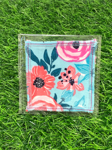 Teal Floral Face Cleansing 3x3 Square Cloths Filler Package, 1 per pack, Now available with Logo Sticker Option!