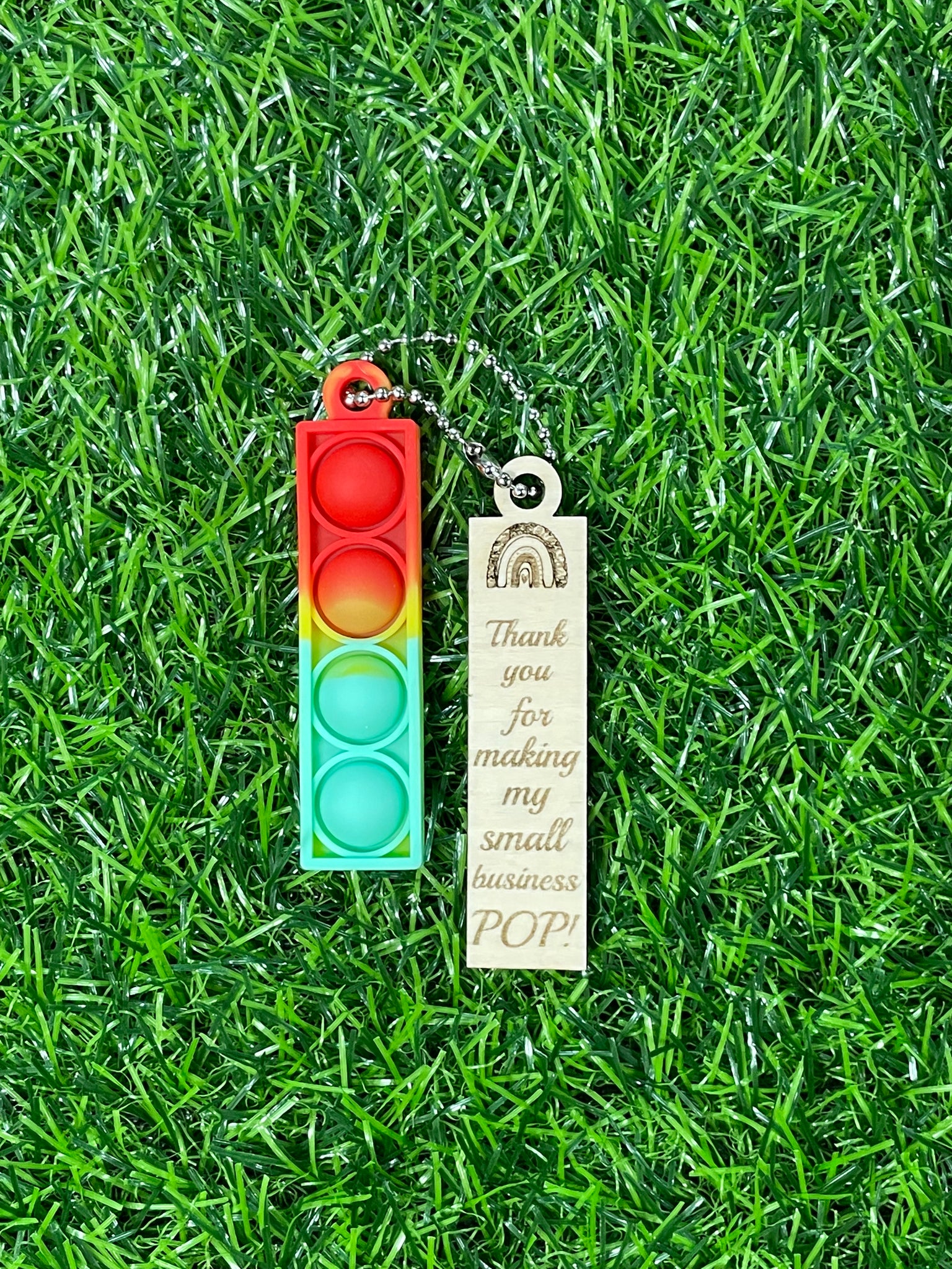 Rainbow Thank you for making my Small Business POP Natural Wooden and Pop it Keychains