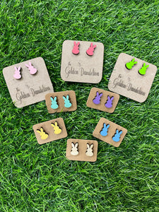 Easter Bunny Solid Assorted Colors Peeps Wooden Earrings NO DISCOUNT CODES