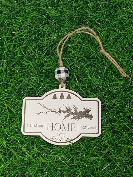 Home for Christmas State Zip Code or Area Code 2x3" Plaque Shaped Wooden Ornament