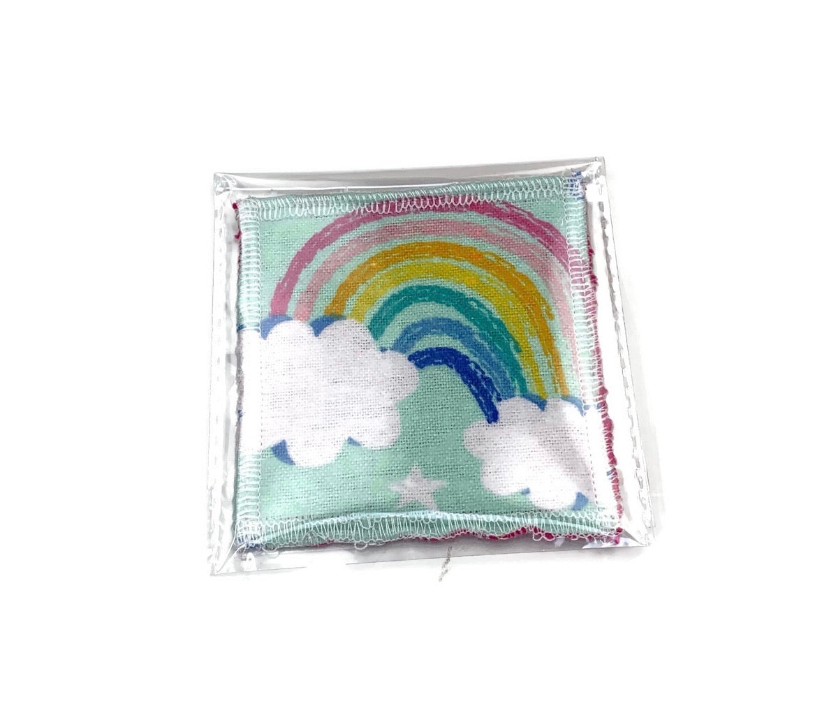 Rainbow in the Clouds Print Face Cleansing 3x3 Square Cloths Filler Package, 1 per pack, Now available with Logo Sticker Option!