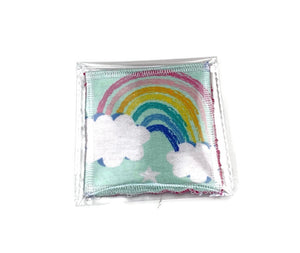 Rainbow in the Clouds Print Face Cleansing 3x3 Square Cloths Filler Package, 1 per pack, Now available with Logo Sticker Option!