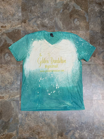 The Golden Dandelion Celebration Exclusive Bleached Teal V-neck T-shirt, Size Large ONLY