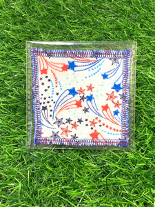 Red, White, & Blue Shooting Fireworks Face Cleansing 3x3 Square Cloths Filler Package, 1 per pack, Now available with Logo Sticker Option!