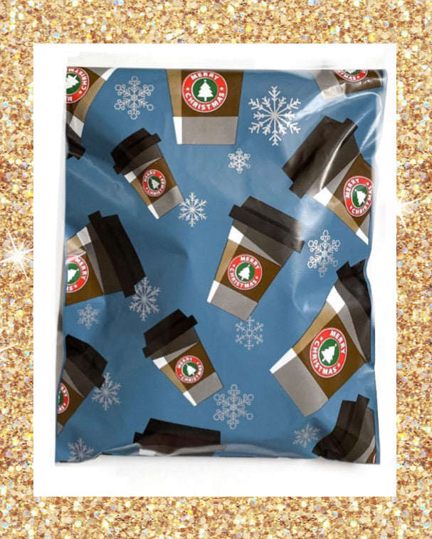 6x9 Blue Latte of Coffee Winter Poly Mailers, 20 per pack