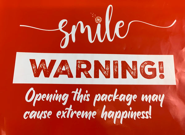TGD Exclusive 10x13 Smile! Warning!  Opening this package may cause extreme Happiness!  Designer Poly Mailers, Shipping Envelopes, Mailing Envelopes, 100 each