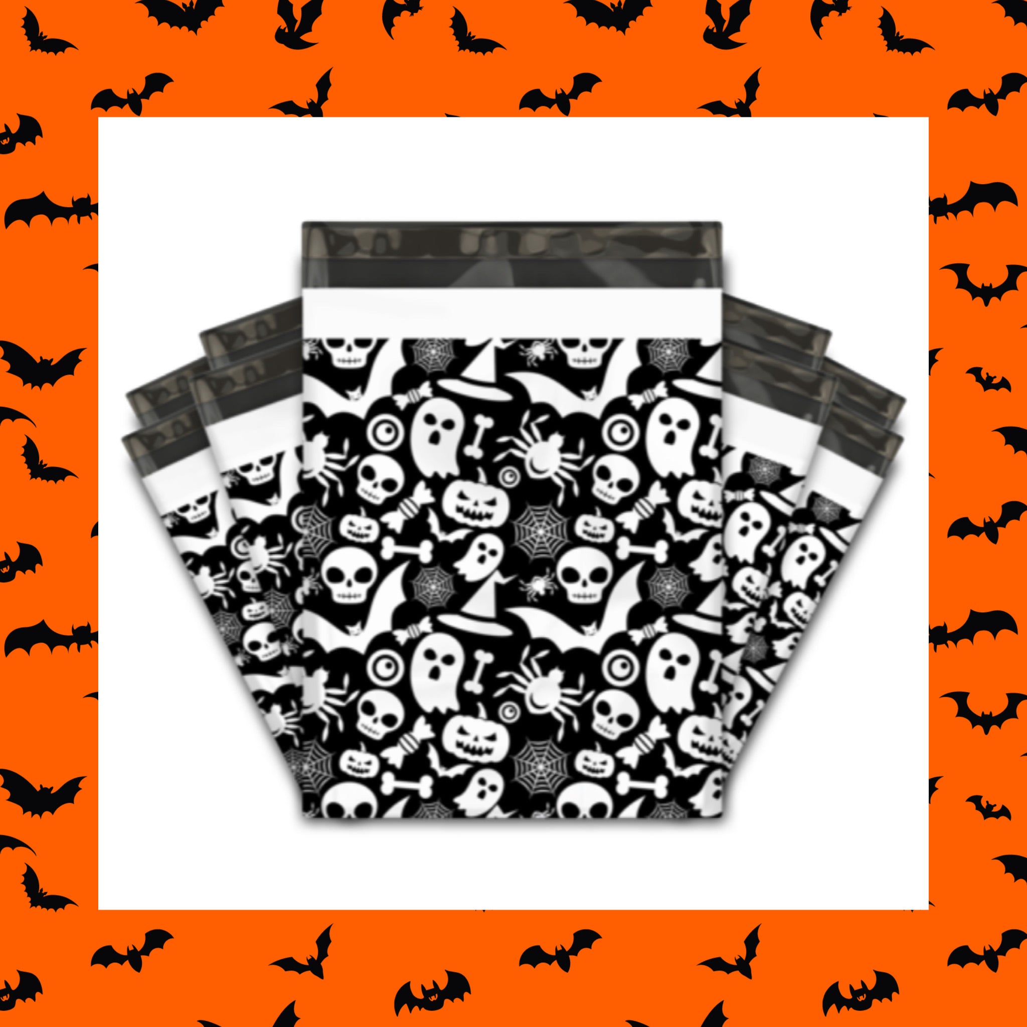10x13 Black and White All Things Halloween Designer Poly Mailers, Shipping Envelopes, Mailing Envelopes, 20 each