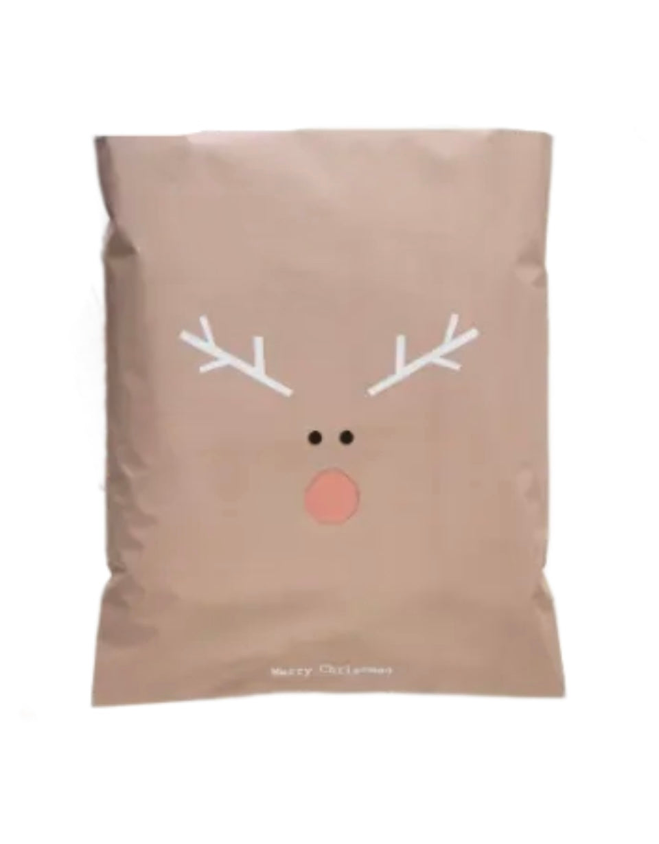 10x13 Brown, Red and White Rudolph Poly Mailers, 20 per pack