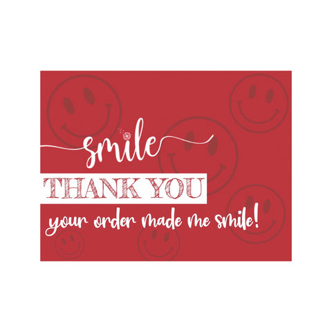 Smile! Thank You! Your Order Made Me Smile!  4"x3" Smiley Face Thank You Cards, 20 per pack