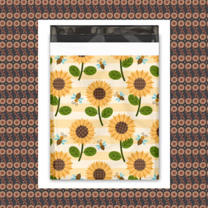 10x13 Sunflowers and Bees Poly Mailers, Shipping Envelopes, Mailing Envelopes, 20 each